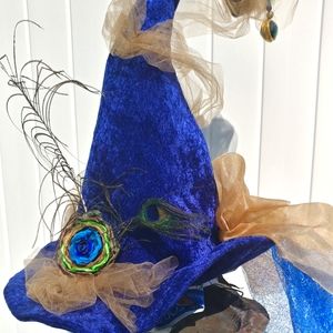 Beautiful Witches Hat. Blue crushed velvet.